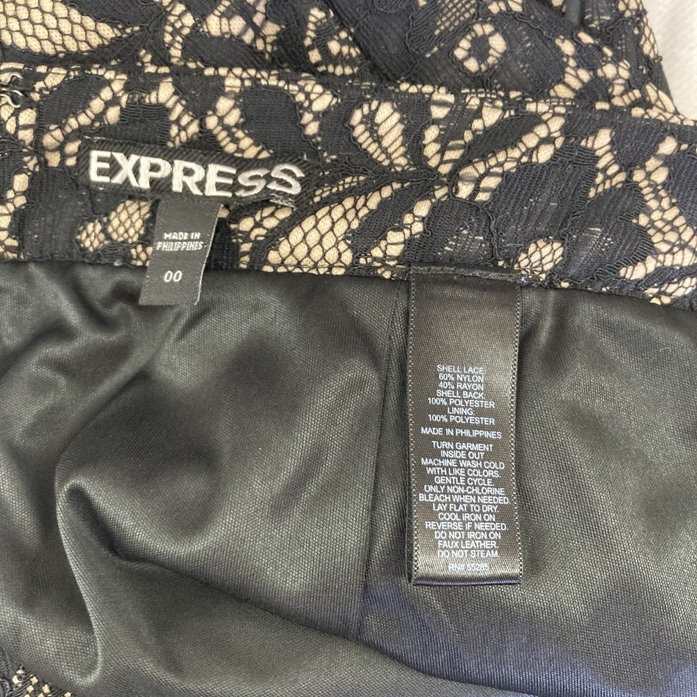 Express Cream Black Lace Overlay Skirt Women's Mini Size 00 Club Date Night - Picture 5 of 5